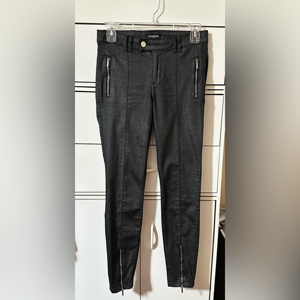 bebe Black Shiny Skinny Pants